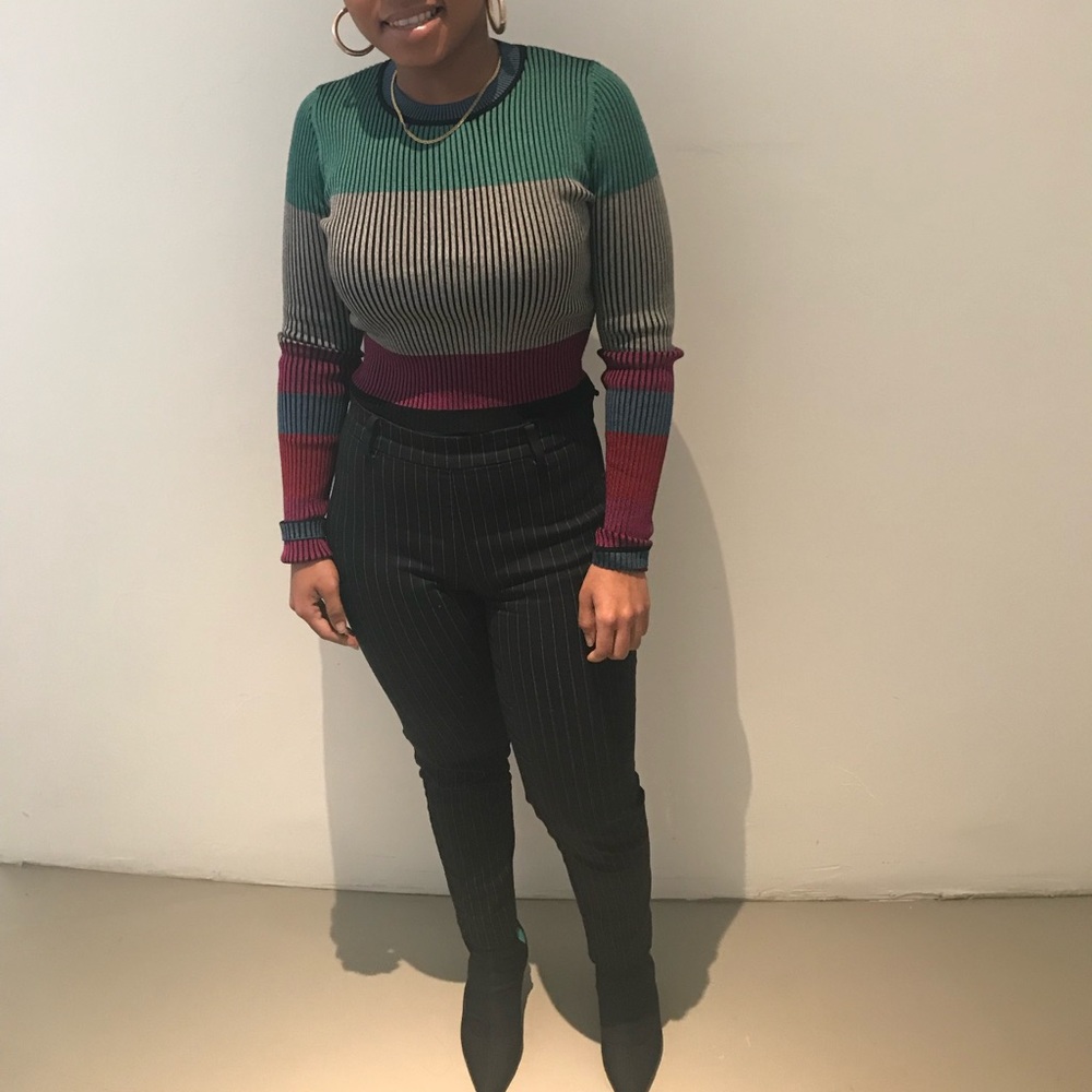 DVF long sleeve ripped striped Crop Top